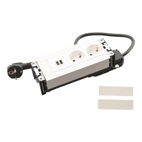 Multilink 6 modules white equipped with 2 sockets 2P+T SCH + 1 USB A+C + 2M cord image 1