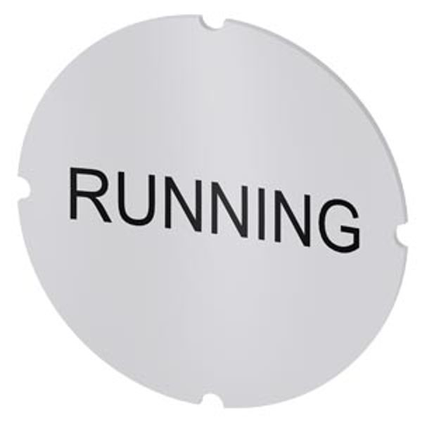 Inscription plate for illuminated pushbutton, round, milky, labeling: Running image 1