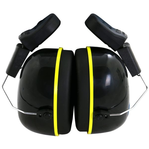 Earmuffs for attachment to face shields with mechanical lever arms image 1