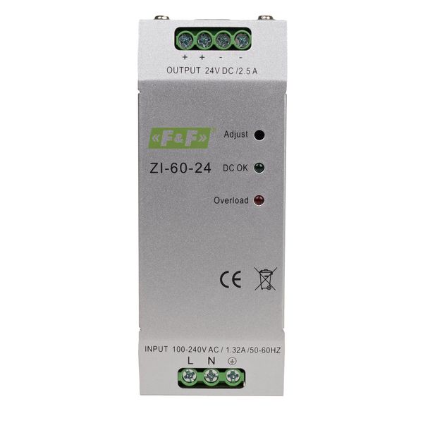 industrial switching power supply, input voltage 90Ã·264V AC/120Ã·370V DC, P=60W, output voltage 24V DC image 2