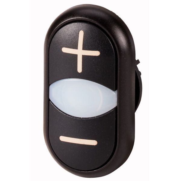 M22S-DDL-S-X4/X5 Double actuator pushbutton, RMQ-Titan, Actuators and indicator lights non-flush, momentary, White lens, black, black, inscribed, Bezel: black image 1