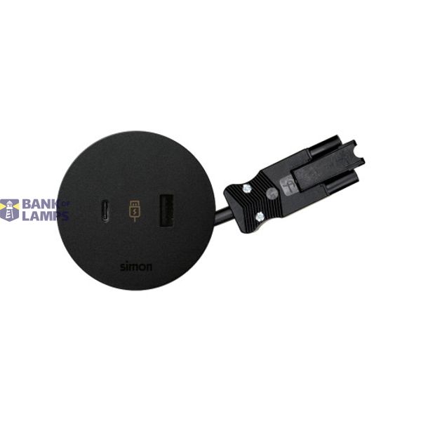 Furniture charger USB-A+C 18W, Simon 400 Flash 60, 5V, 3.1A, 20 cm cable; Wieland quick connector, black, Power: A+C: 18,0W (9,0V/2A), USB type A; USB type C image 1