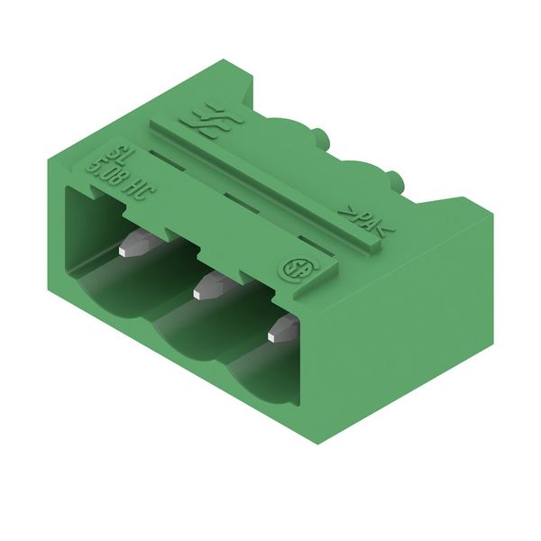 PCB plug-in connector, male header, closed side, THT solder connection, 5.08 mm, Number of poles: 3, 90°, Solder pin length (l): 3.2 mm, tinned, green, Box image 2