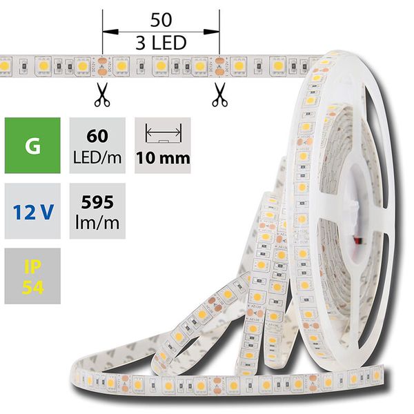 LED strip SMD5050 green, 60LED/m, 14.4W/m, 720lm/m, IP54, DC 12V, 10mm, 5m image 1