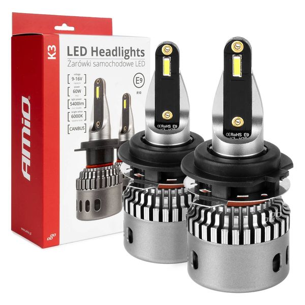LED Headlights K3 Series H7-1 12V 6000K canbus AMIO-03684 image 1