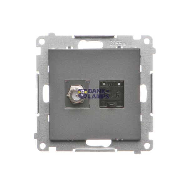 Aerial socket type "F" + computer socket RJ45 cat.6, module, graphite mat image 1