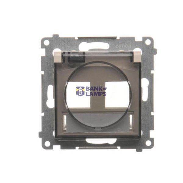 Double IP44 ITC socket cover for Keystone with descriptive field, (module), cream white/electro white image 1
