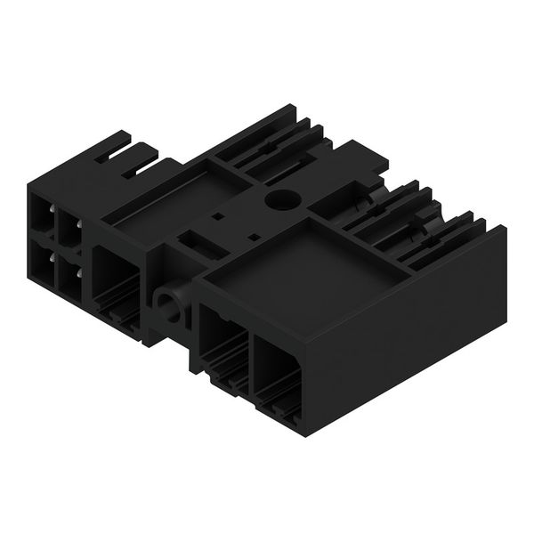 PCB plug-in connector, male header, closed side, Middle screw flange, THT solder connection, 7.62 mm, Number of poles: 3, 270°, Solder pin length (l): 3.5 mm, tinned, black, Box image 4