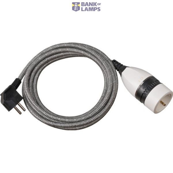 Quality Plastic Extension Cable with rotary switch and textile cladding 5m H05VV-F 3G1.5 black/white image 1