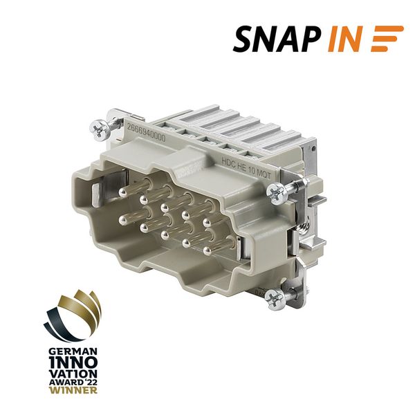 HDC insert, Male, 500 V, 16 A, Number of poles: 10, SNAP IN, Size: 4 image 1