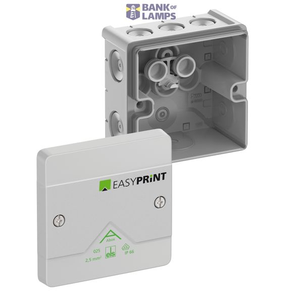 Junction box, Type of protection IP66, max. 2,5², Impact strength IK07, Protection class II, Ui 1000V AC, Ui 1000V DC, DLG, VDE, Halogen free Abox 025-L EasyPrint image 1