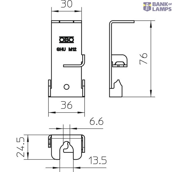 SHU M12 A2 Side holder, universal  75x36x2 image 2