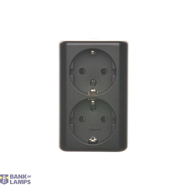 Double socket outlet with Schuko earthing and shutters, flush mounted - Scandinavian version, (Complete product), 16A, 250V, Screw, black matt image 1