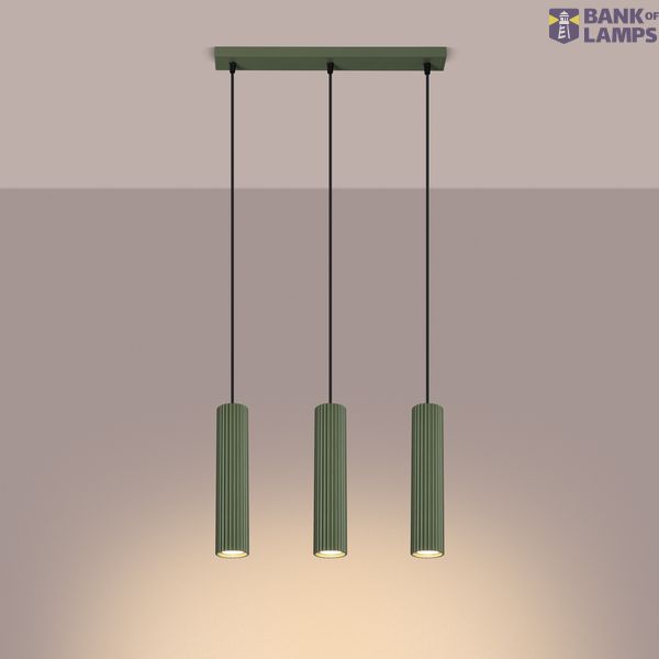 Elegant KARBON pendant lamp with three pendants and an olive ceiling plate 3xGU10 image 8