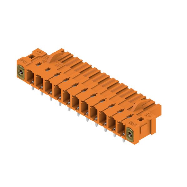 PCB plug-in connector, female header, Inverted flange, THT solder connection, 5.08 mm, Number of poles: 11, 90°, Solder pin length (l): 3.2 mm, tinned, orange, Box image 3