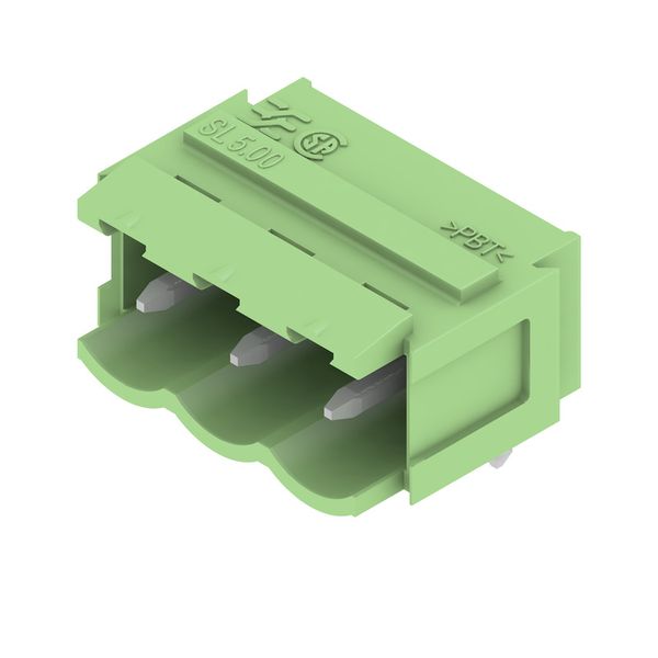 PCB plug-in connector, male header, Dovetails for fixing blocks, THT solder connection, 5.00 mm, Number of poles: 3, 90°, Solder pin length (l): 3.2 mm, tinned, Pale green, Box image 4