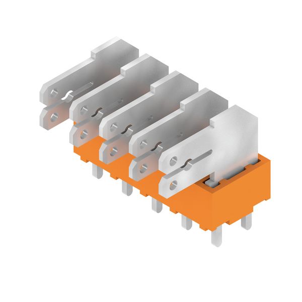 Printed circuit board terminals, 5.00 mm, Number of poles: 5, 90°, Solder pin length (l): 3.5 mm, tinned, orange, Flat-blade connection, Box image 2