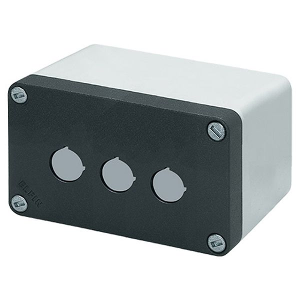Aluminium push-button enclosure M10 85x140x85, 3 holes Ø 22, without cable entry image 1
