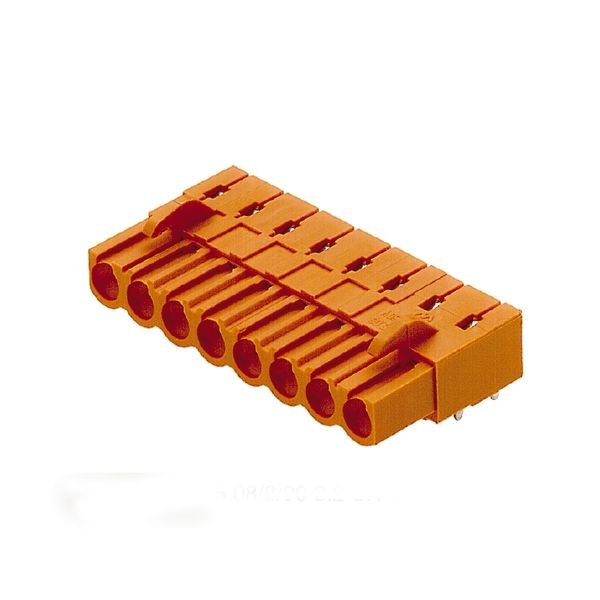 PCB plug-in connector, female header, closed side, THT solder connection, 5.08 mm, Number of poles: 9, 90°, Solder pin length (l): 3.2 mm, tinned, orange, Box image 3