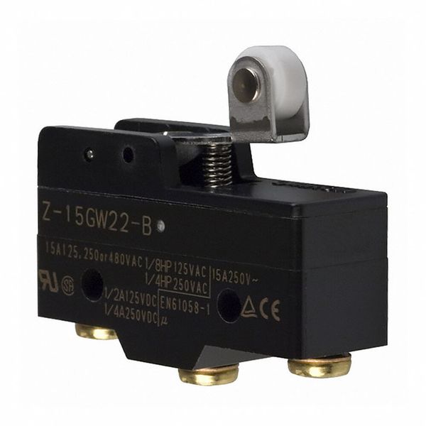 General purpose basic switch, short hinge roller lever, SPDT, 15A, scr Z15G1301G image 3
