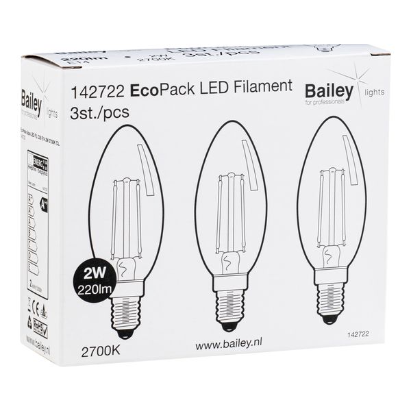 EcoPack 3pcs LED FIL C35 E14 2W 2700K CL image 2