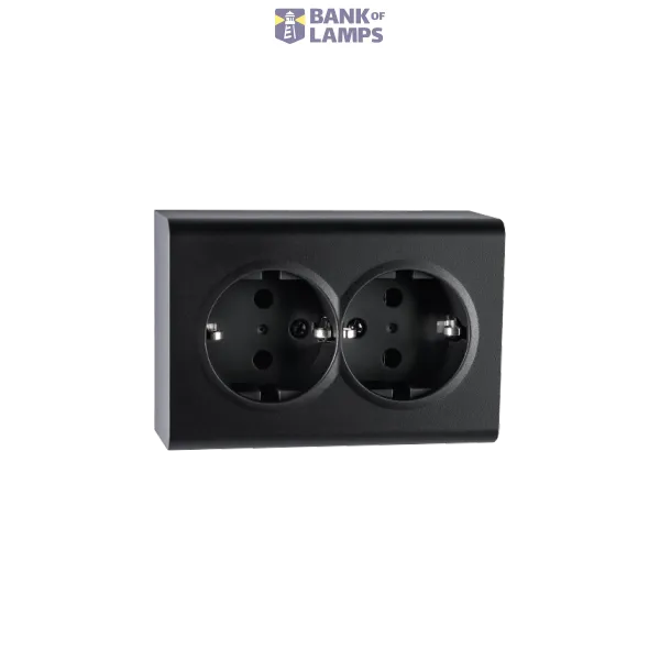 OUTLET SURFACE MOUNTED DOUBLE W/EARTH BLACK 6-PACK image 1