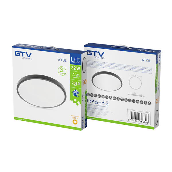 LED luminaire ATOLL, 32 W, 2560 lm, 3000K, AC180-250V, PF>0.9, IP54, Ø400 mm, black image 3