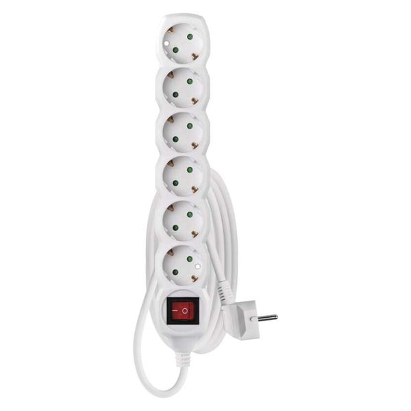 Extension Cord 2 m / 6 sockets / switch / white / PVC / 1.5 mm2 image 1