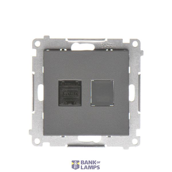 Single computer socket RJ45 category 6 with anti-dust cover, graphite mat image 1