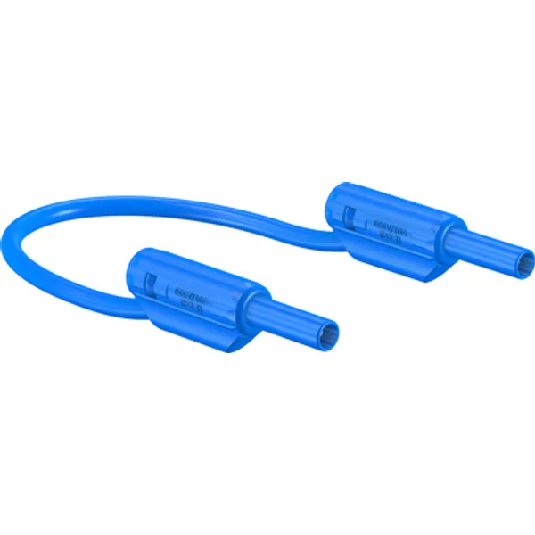 Measuring lead with (2 mm plug, spring-loaded, straight) to (2 mm plug, spring-loaded, straight), 300 mm, blue, PVC, 0.5 mm², CAT II, 65.9179-03023 image 1