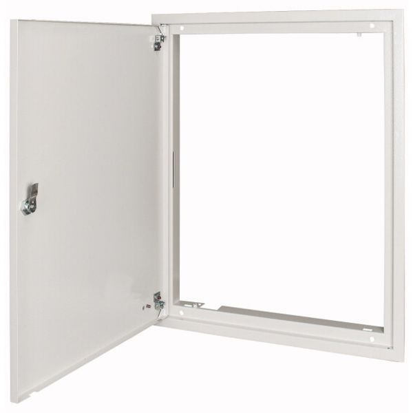 BP-U-3S-600/10-P-W Flush-mounting trim ring with sheet steel door and locking rotary lever for 3-component system, W = 600 mm, H = 1060 mm, white image 1