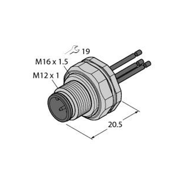 Male Receptacle with Stranded Wires, Rear-mounted   EC-FSFDE8-0.5/16 image 1