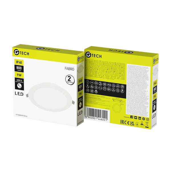G-TECH LED luminaire FABRO, 9 W, 800 lm, 4000K, AC220-240V, IP40, recessed, round, white image 2