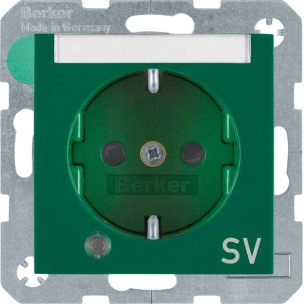 Schuko socket with LED and label holder S.1/B.3/B.7 green, glossy image 1