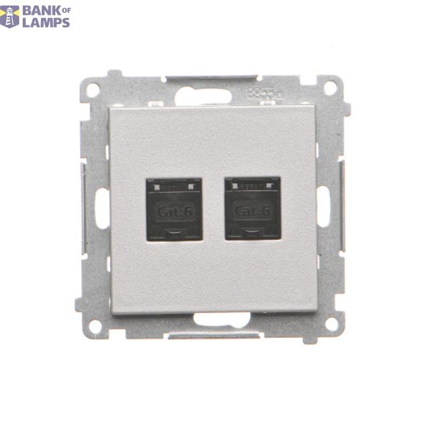 Double computer socket RJ45 cat. 6 with anti-dust cover, matt aluminum image 1