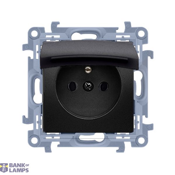 IP44 single socket outlet with frame seal - same color flap&frame, 16A, black matt image 1