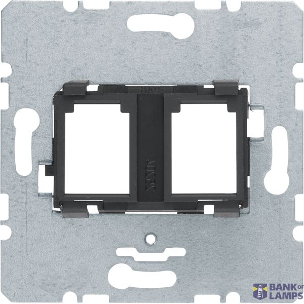 Mounting plate modular jacks, 2-way, black holder (15.5 x 19.5 mm) image 1