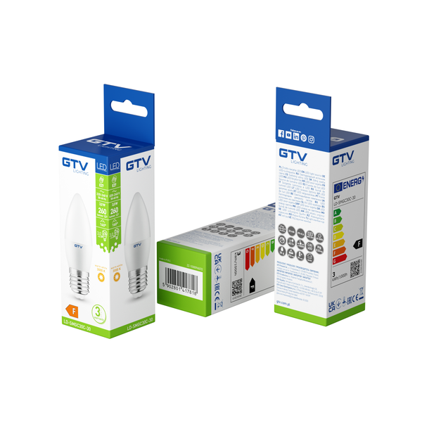 LED Bulb E27, C30, 3 W, 260 lm, 3000K, AC220-240V, 160° image 3