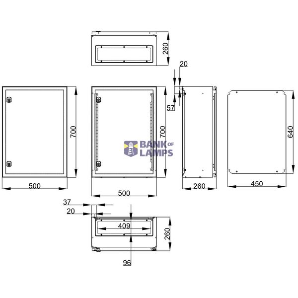 Wall-mounted enclosure 1 door IP65 H=700 W=500 D=260 mm image 2