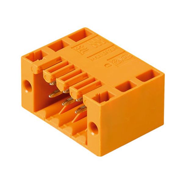 PCB plug-in connector, male header, Flange, THT solder connection, 3.50 mm, Number of poles: 14, 90°, Solder pin length (l): 3.5 mm, tinned, orange, Box image 3