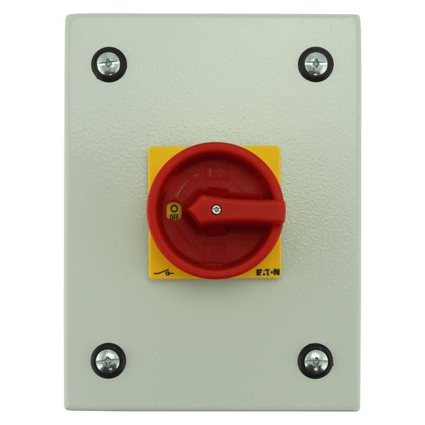 Main switch, P1, 40 A, surface mounting, 3 pole, 1 N/O, 1 N/C, Emergency switching off function, With red rotary handle and yellow locking ring, Locka image 8