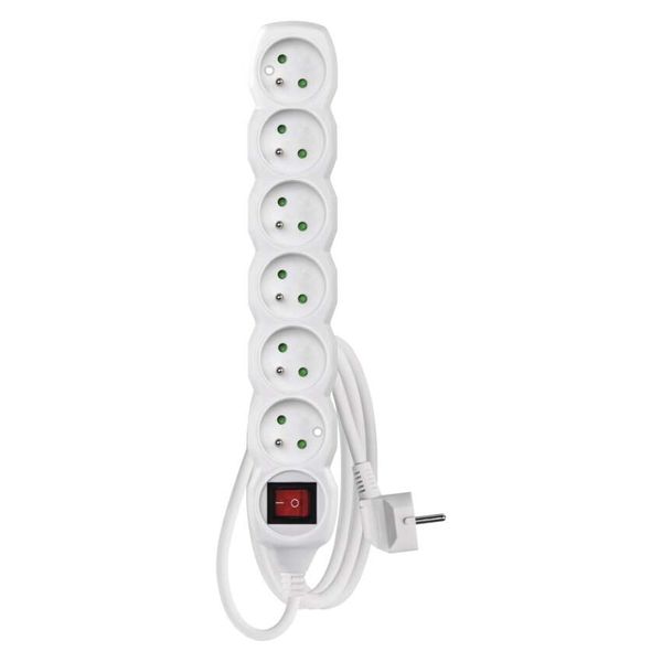 Extension Cord 2 m / 6 sockets / switch / white / PVC / 1 mm2 image 1
