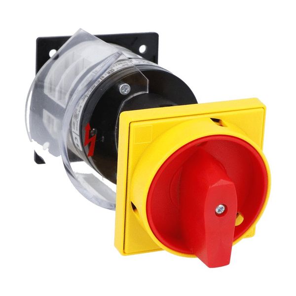 Rotary cam switch 7GN series, ON-OFF switch 3 poles 32A, for rear mounting with red/yellow handle padlockable in 0, door coupling and protection covers, front plate 65X65mm image 1