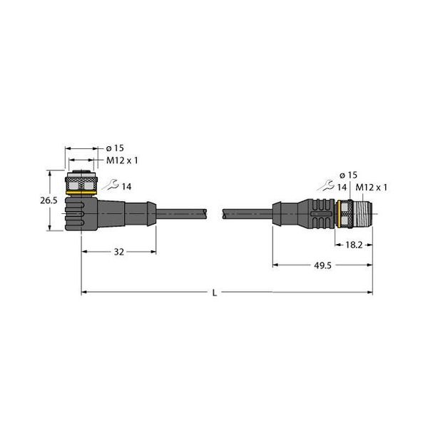 Actuator and Sensor Cable, PUR Extension Cable   WKC4.4T-P7X3.1-3.5-RSC4.4T/TXO image 1