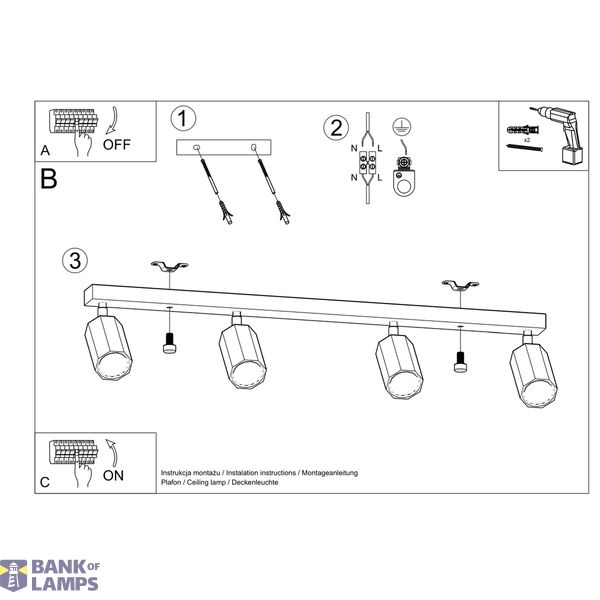 CEILING LAMP ZEKE 4 OAK GU10 4X40W IP20 image 8