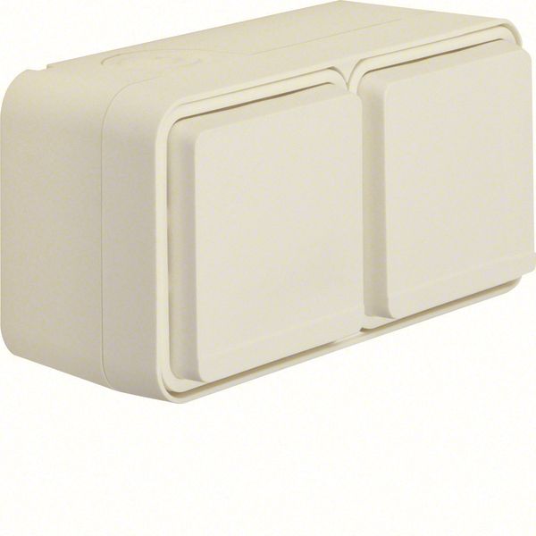 SCHUKO soc.out. 2g hor. hinged cover surf.-mtd,enhncd contact prot.,W. image 1