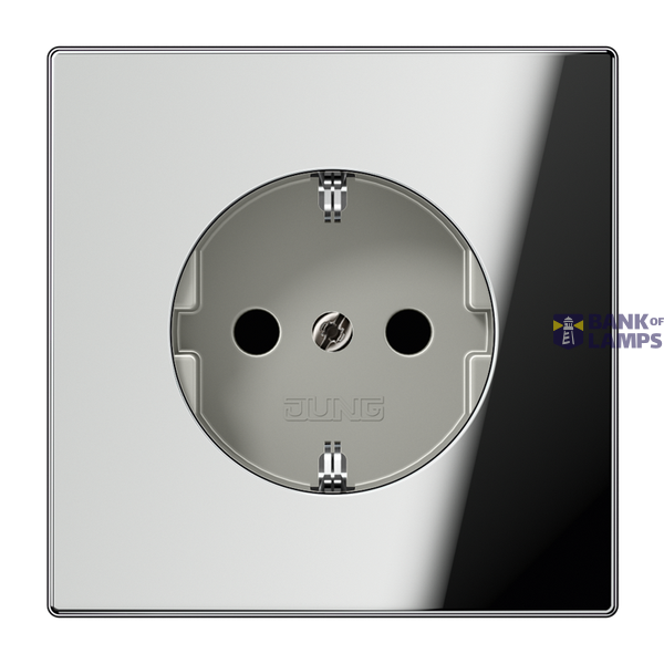 SCHUKO socket, 16 A 250 V ~, integrated increased contact protection, SAFETY+, chrome-plated metal, LS series, glossy chrome image 1