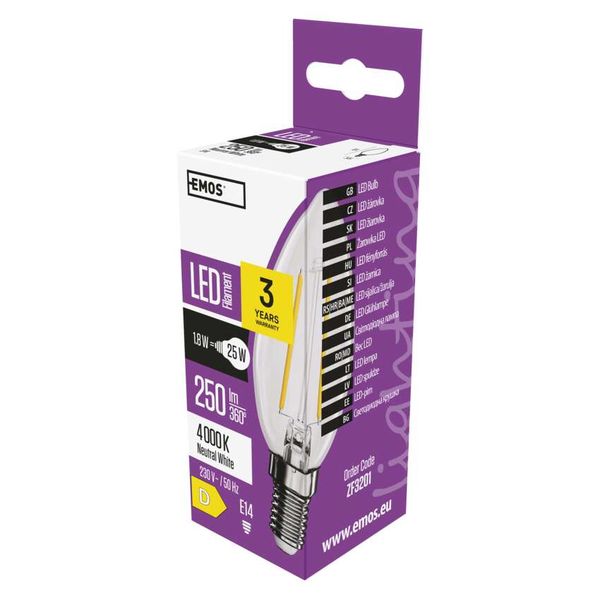 LED Bulb Filament Candle / E14 / 1.8W (25W) / 250lm / Neutral White image 1
