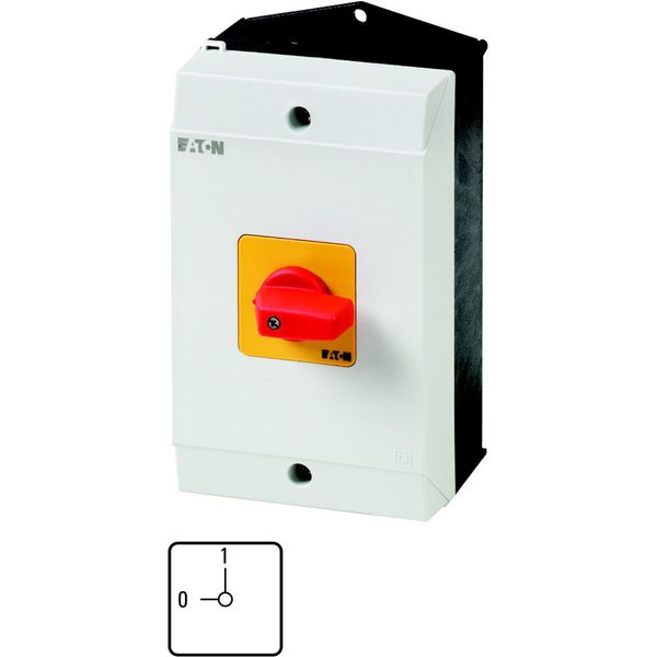 P1-32/I2H-RT/N On-Off switch, P1, 32 A, surface mounting, 3 pole + N, Emergency switching off function, with red thumb grip and yellow front plate, hard knockout ver image 2