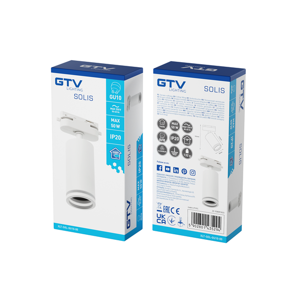 Track luminaire 1-phase SOLIS, GU10 Bulb, max. 20 W, AC220-240V, IP20, round, white image 2